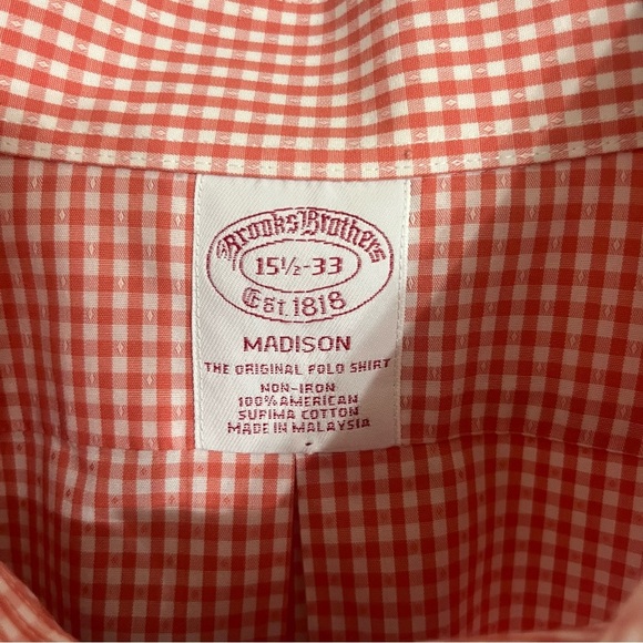 Men’s Brooks Brothers Madison 15.5-33 Red Gingham Long Sleeve 100% Supima Cotton - Picture 3 of 6